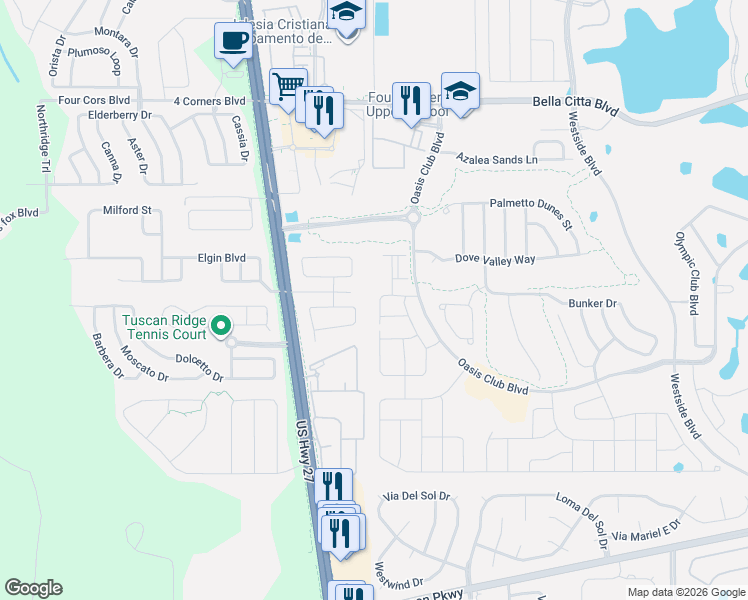 map of restaurants, bars, coffee shops, grocery stores, and more near 1501 Rolling Fairway Drive in Davenport