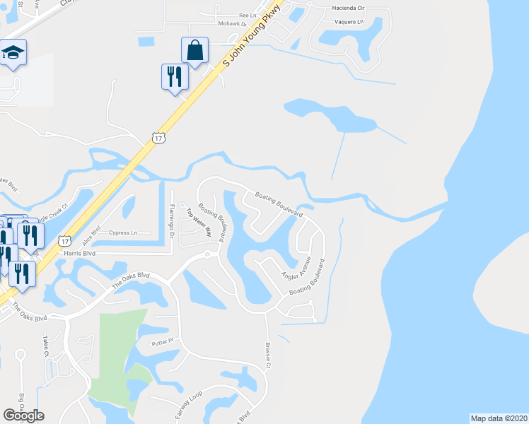 map of restaurants, bars, coffee shops, grocery stores, and more near 1743 Boat Launch Road in Kissimmee