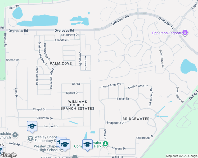 map of restaurants, bars, coffee shops, grocery stores, and more near 7322 Sweeter Tide Trail in Wesley Chapel