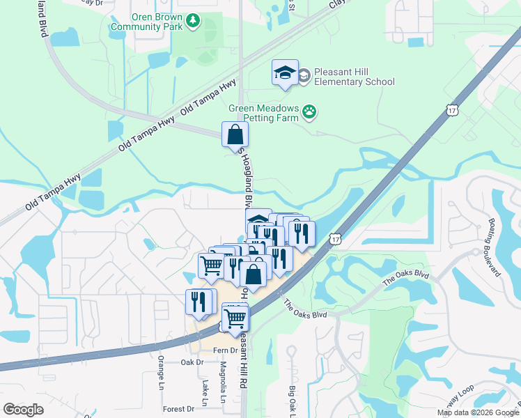 map of restaurants, bars, coffee shops, grocery stores, and more near 3190 Shingle Creek Court in Kissimmee