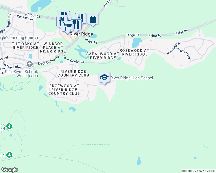 map of restaurants, bars, coffee shops, grocery stores, and more near 11646 Town Center Road in New Port Richey