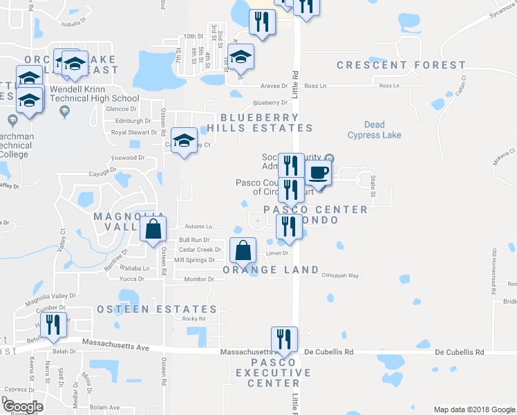 map of restaurants, bars, coffee shops, grocery stores, and more near 7538 Red Mill Circle in New Port Richey