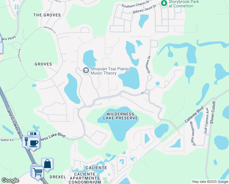 map of restaurants, bars, coffee shops, grocery stores, and more near 21348 Cypress Tree Court in Land O' Lakes