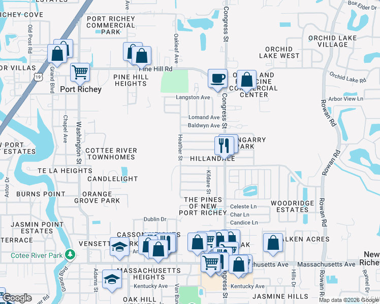 map of restaurants, bars, coffee shops, grocery stores, and more near 6324 Aberdeen Avenue in New Port Richey