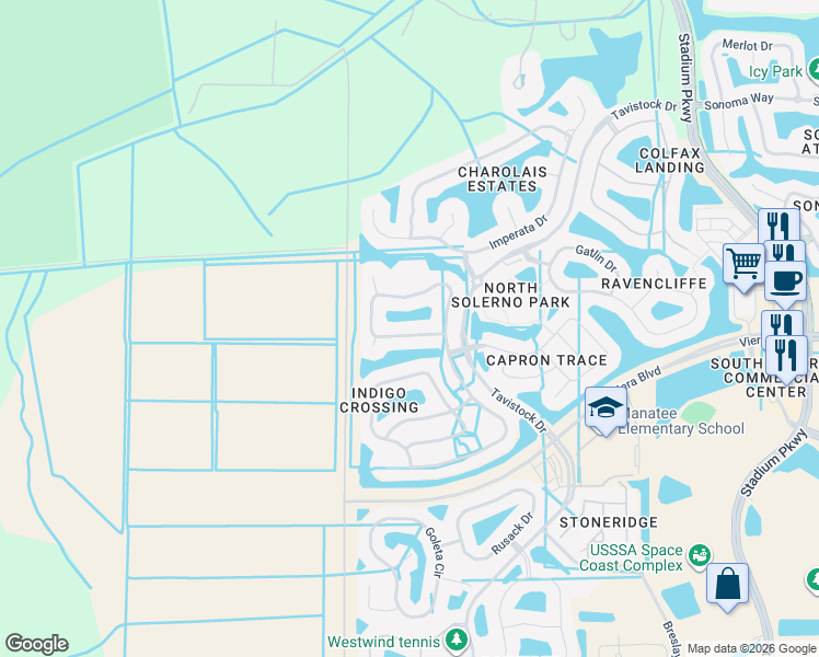 map of restaurants, bars, coffee shops, grocery stores, and more near 5266 Indigo Crossing Drive in Rockledge