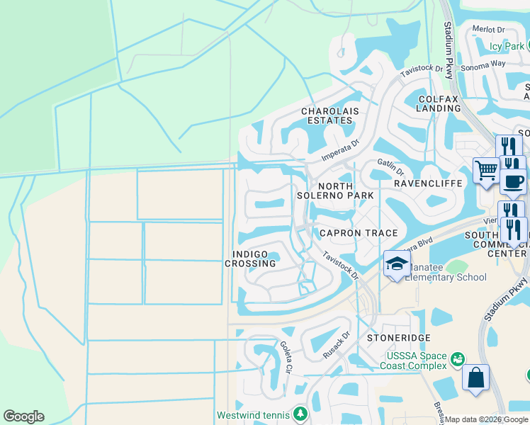 map of restaurants, bars, coffee shops, grocery stores, and more near 5266 Indigo Crossing Drive in Rockledge