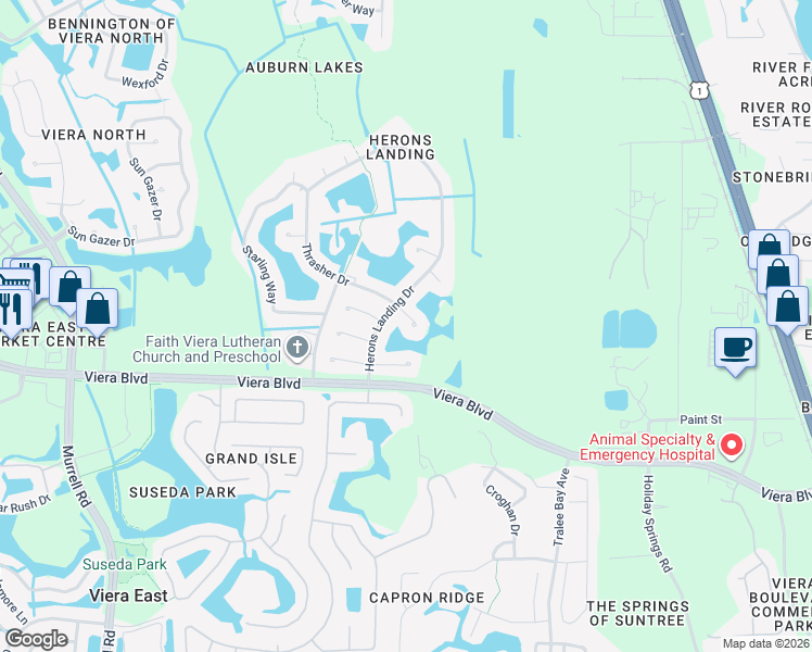 map of restaurants, bars, coffee shops, grocery stores, and more near 763 Thrasher Drive in Rockledge