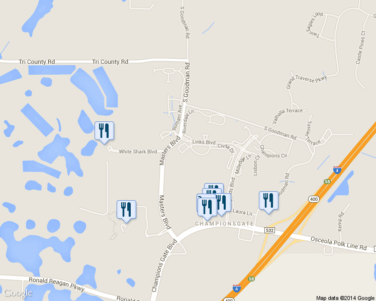map of restaurants, bars, coffee shops, grocery stores, and more near 1351 Venezia Court in Davenport