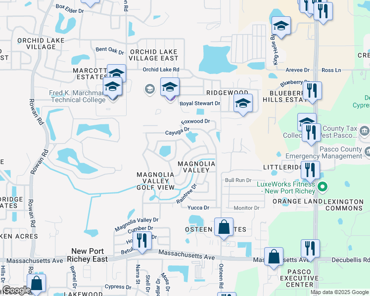 map of restaurants, bars, coffee shops, grocery stores, and more near 7808 Summertree Lane in New Port Richey