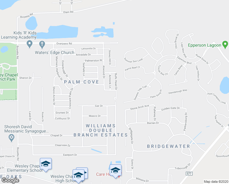 map of restaurants, bars, coffee shops, grocery stores, and more near 7501 Atwood Drive in Wesley Chapel
