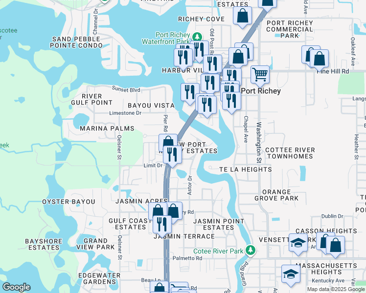 map of restaurants, bars, coffee shops, grocery stores, and more near 7542 U.S. 19 in New Port Richey