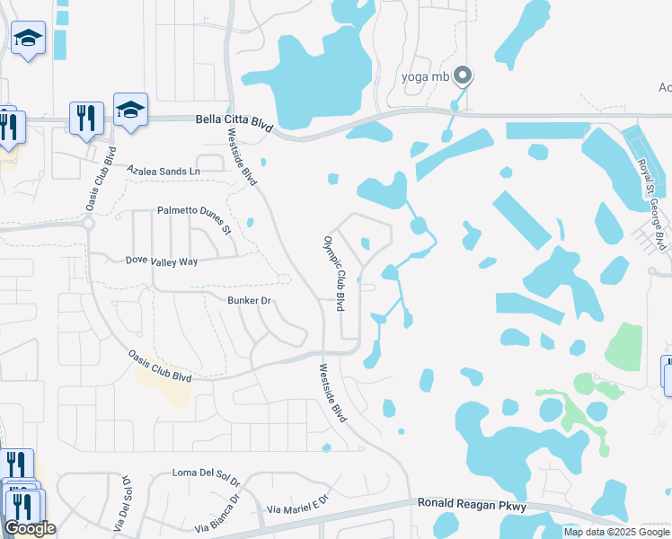 map of restaurants, bars, coffee shops, grocery stores, and more near 1395 Olympic Club Boulevard in Four Corners
