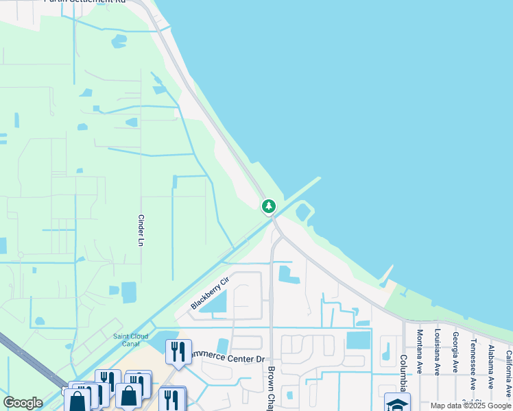map of restaurants, bars, coffee shops, grocery stores, and more near 1386 East Lakeshore Boulevard in Kissimmee