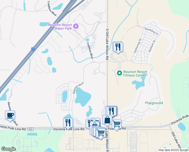 map of restaurants, bars, coffee shops, grocery stores, and more near 1364 Centre Court Ridge Drive in Four Corners
