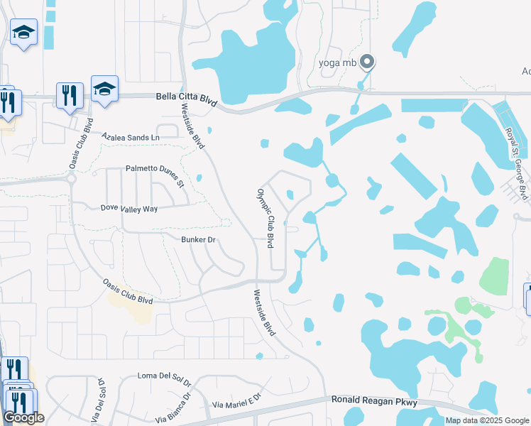 map of restaurants, bars, coffee shops, grocery stores, and more near 1395 Olympic Club Boulevard in Four Corners