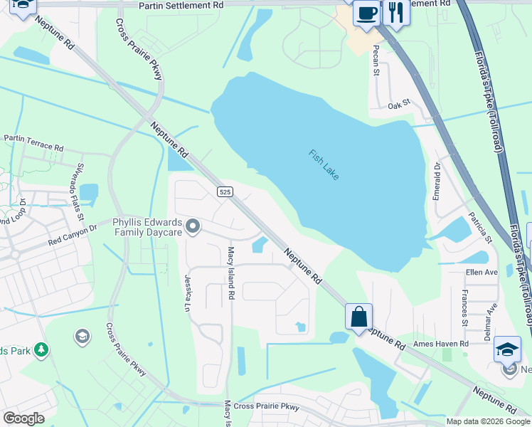map of restaurants, bars, coffee shops, grocery stores, and more near 2345 Neptune Road in Kissimmee