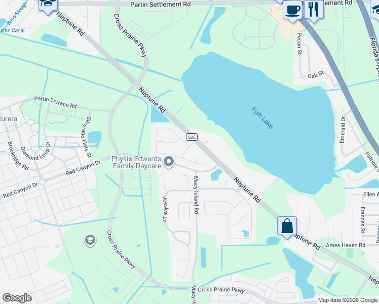 map of restaurants, bars, coffee shops, grocery stores, and more near 1412 Slim Court in Kissimmee