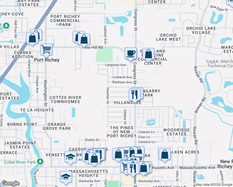 map of restaurants, bars, coffee shops, grocery stores, and more near 6324 Aberdeen Avenue in New Port Richey