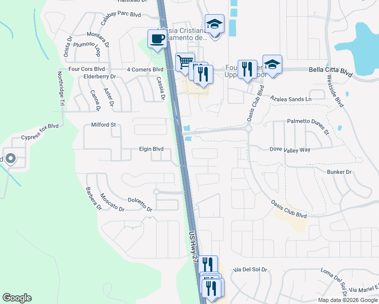 map of restaurants, bars, coffee shops, grocery stores, and more near 630 Sonja Circle in Davenport