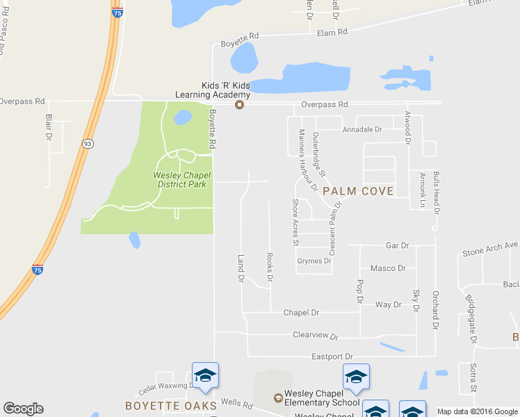 map of restaurants, bars, coffee shops, grocery stores, and more near 7551 Rooks Drive in Wesley Chapel