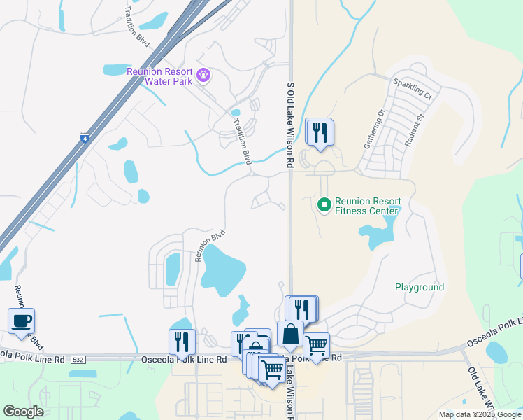 map of restaurants, bars, coffee shops, grocery stores, and more near 1364 Centre Court Ridge Drive in Four Corners