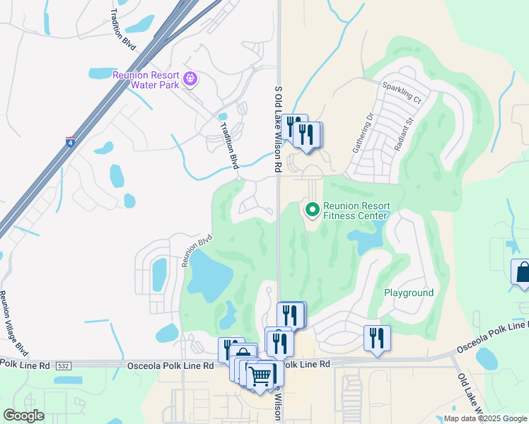 map of restaurants, bars, coffee shops, grocery stores, and more near 1370 Centre Court Ridge Drive in Four Corners