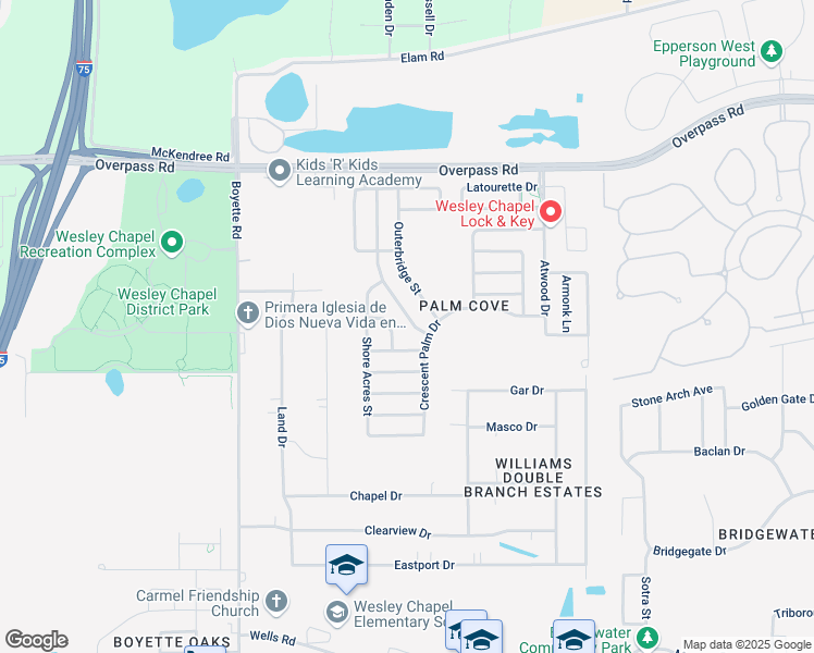 map of restaurants, bars, coffee shops, grocery stores, and more near 7607 Mariners Harbour Drive in Wesley Chapel