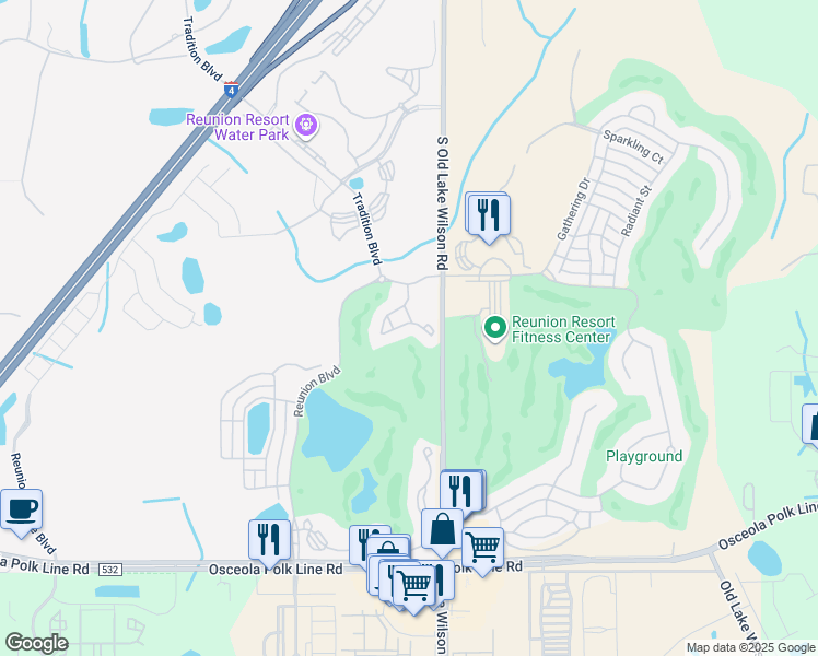 map of restaurants, bars, coffee shops, grocery stores, and more near 1364 Centre Court Ridge Drive in Four Corners