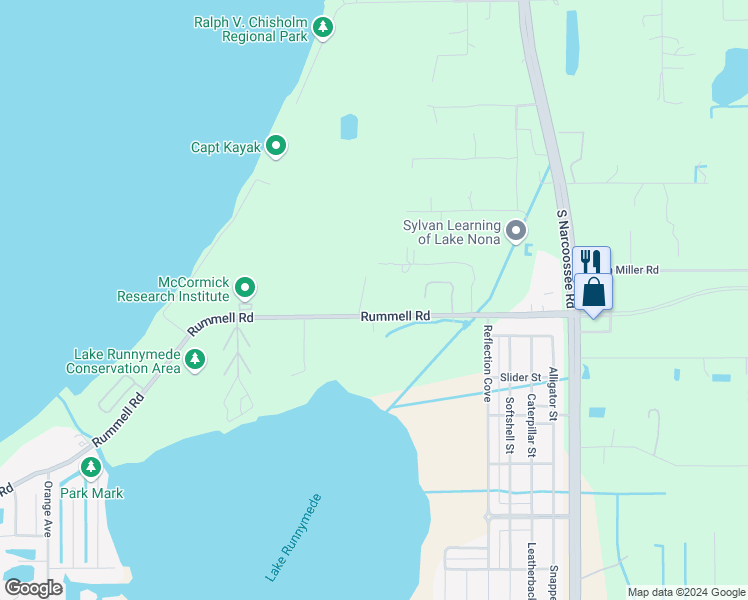 map of restaurants, bars, coffee shops, grocery stores, and more near 4745 Rummell Road in St. Cloud