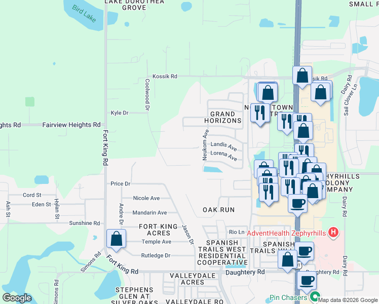 map of restaurants, bars, coffee shops, grocery stores, and more near 37414 Northside Drive in Zephyrhills
