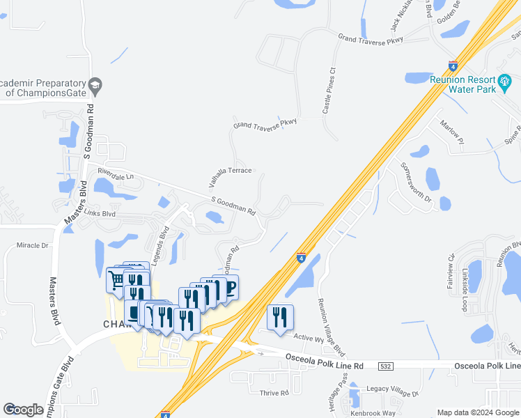 map of restaurants, bars, coffee shops, grocery stores, and more near 1361 Tuscan Terrace in Davenport