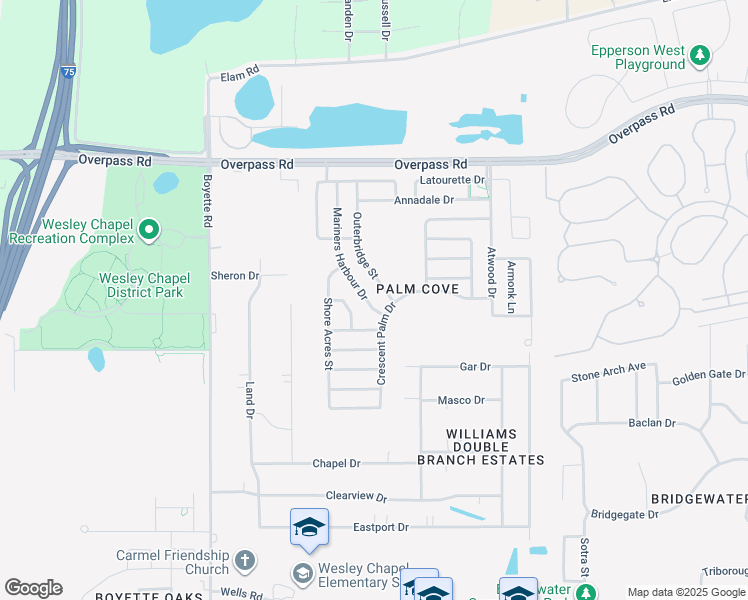 map of restaurants, bars, coffee shops, grocery stores, and more near 7612 Mariners Harbour Drive in Wesley Chapel