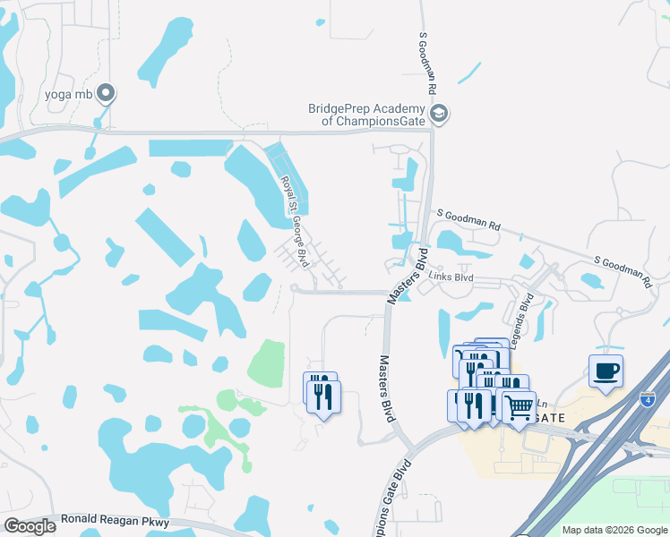 map of restaurants, bars, coffee shops, grocery stores, and more near 1391 Shinnecock Hills Drive in Davenport