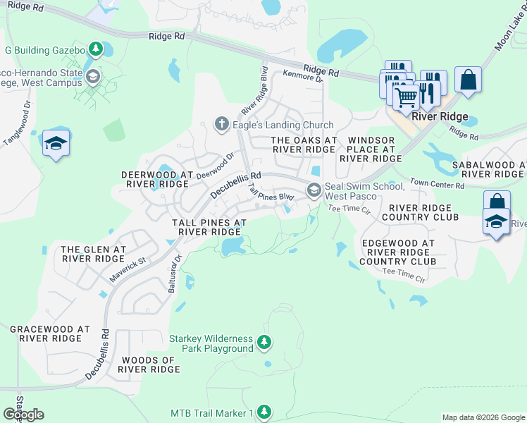 map of restaurants, bars, coffee shops, grocery stores, and more near 10814 Laquinta Drive in New Port Richey