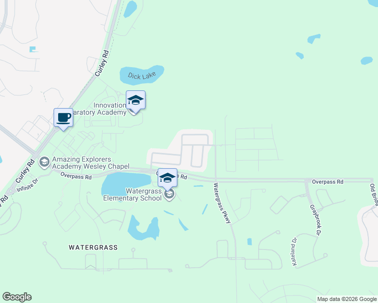 map of restaurants, bars, coffee shops, grocery stores, and more near 32811 Woodthrush Way in Wesley Chapel
