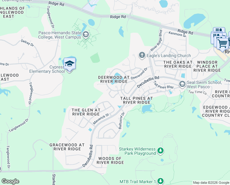 map of restaurants, bars, coffee shops, grocery stores, and more near 7703 Abbott Court in New Port Richey