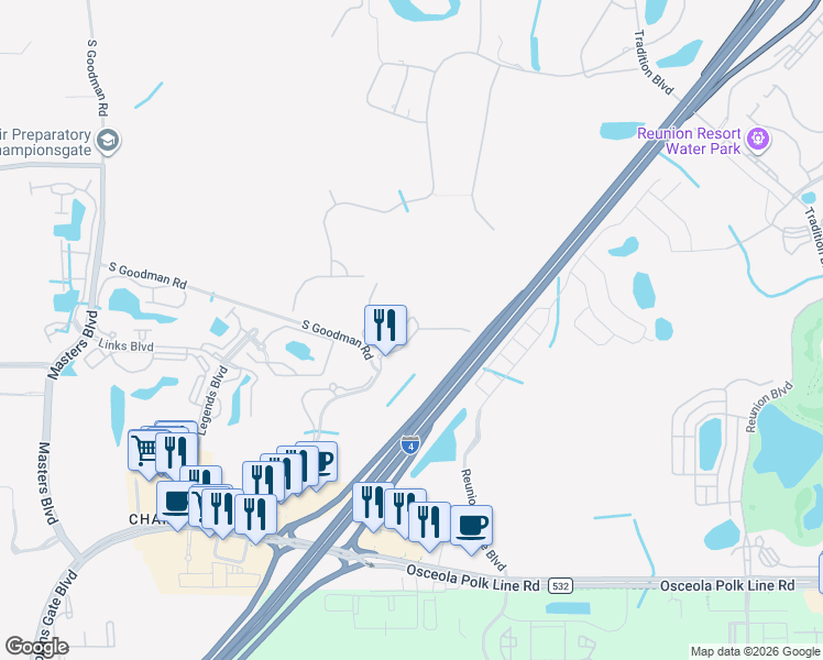 map of restaurants, bars, coffee shops, grocery stores, and more near 8010 Tuscany Way in Davenport