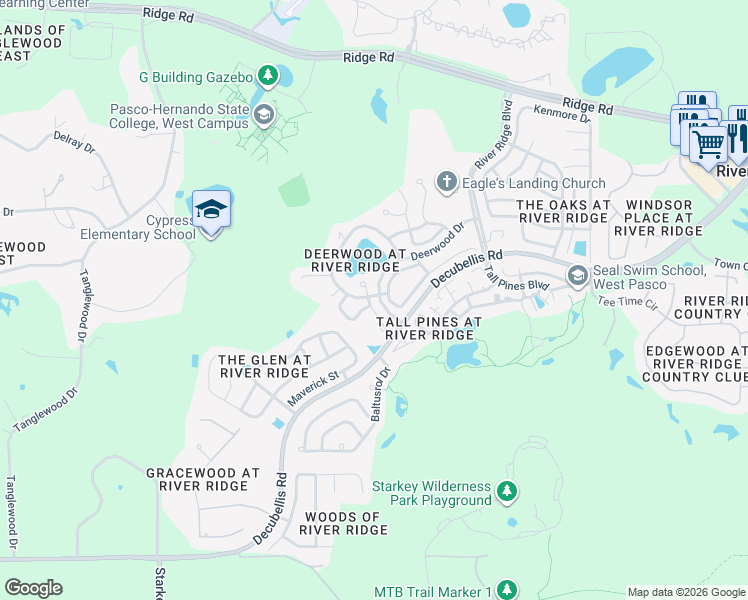map of restaurants, bars, coffee shops, grocery stores, and more near 7636 Abbott Court in New Port Richey