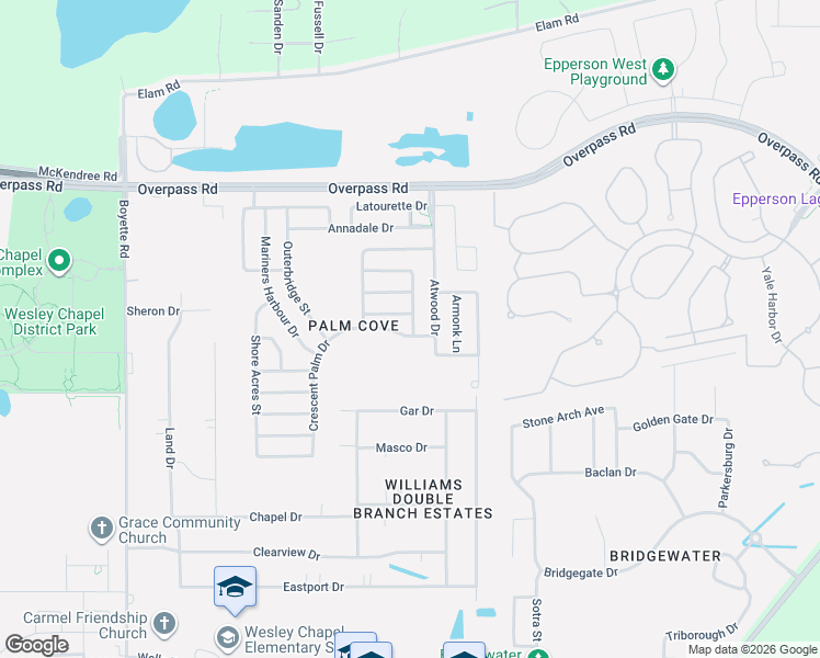 map of restaurants, bars, coffee shops, grocery stores, and more near 30623 Norseman Place in Wesley Chapel