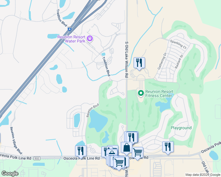 map of restaurants, bars, coffee shops, grocery stores, and more near 1350 Centre Court Ridge Drive in Four Corners