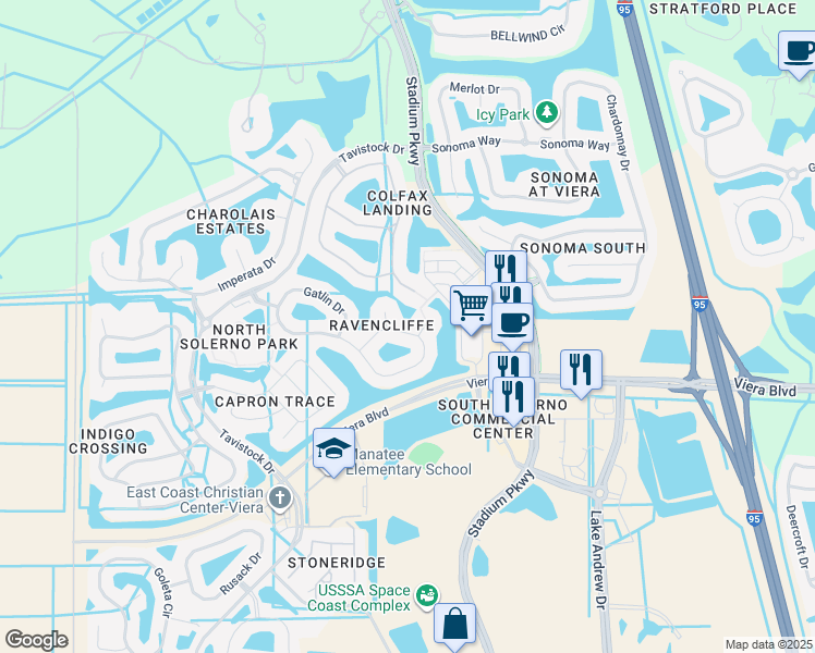 map of restaurants, bars, coffee shops, grocery stores, and more near 3181 Gatlin Drive in Rockledge