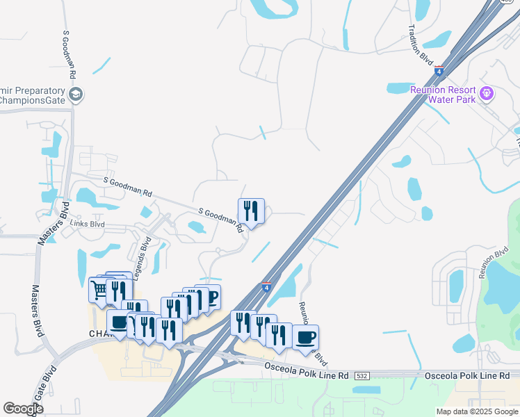 map of restaurants, bars, coffee shops, grocery stores, and more near 8010 Tuscany Way in Davenport