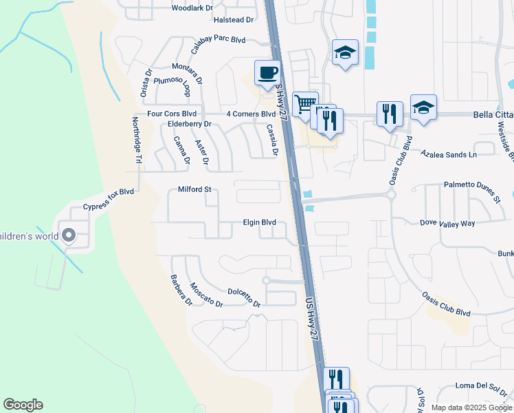map of restaurants, bars, coffee shops, grocery stores, and more near 641 Old Bridge Circle in Davenport