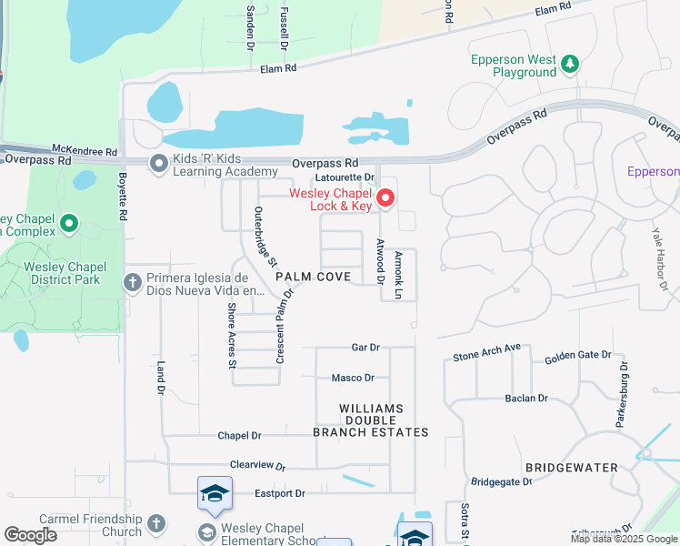 map of restaurants, bars, coffee shops, grocery stores, and more near 30623 Norseman Place in Wesley Chapel