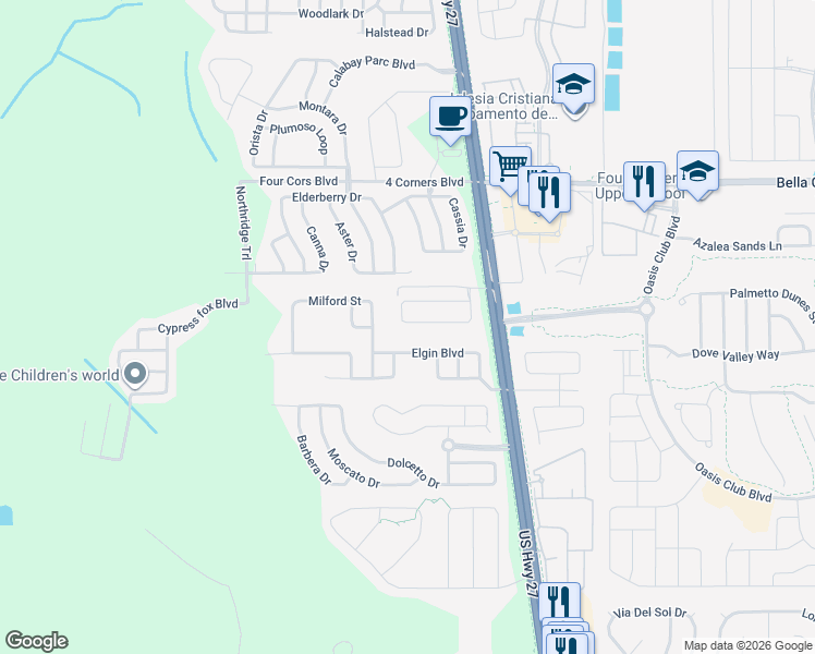 map of restaurants, bars, coffee shops, grocery stores, and more near 518 Old Bridge Circle in Davenport