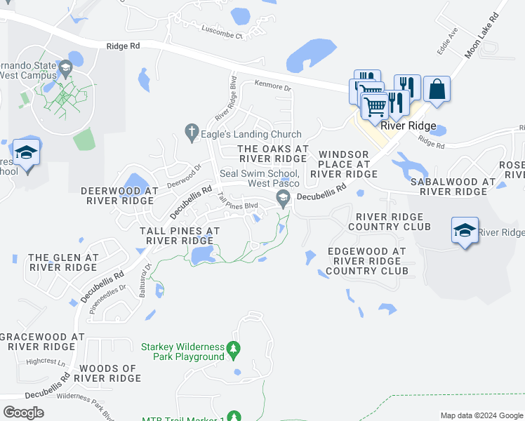 map of restaurants, bars, coffee shops, grocery stores, and more near 7635 Buita Des Morts in New Port Richey