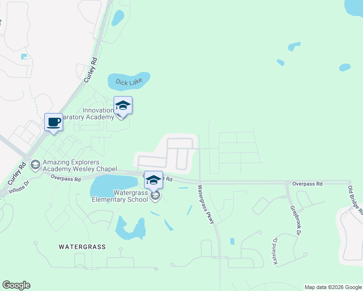 map of restaurants, bars, coffee shops, grocery stores, and more near 32863 Woodthrush Way in Wesley Chapel