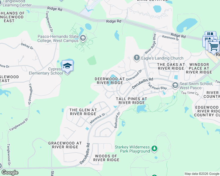 map of restaurants, bars, coffee shops, grocery stores, and more near 7703 Abbott Court in New Port Richey