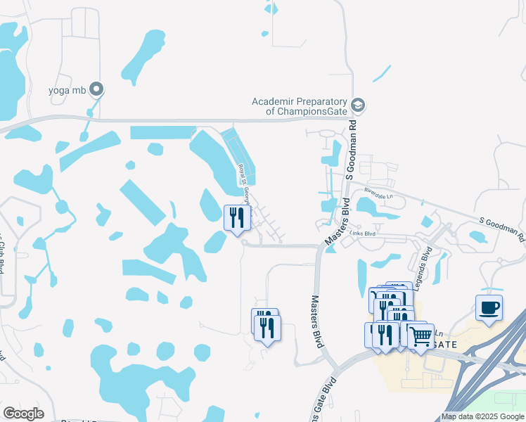 map of restaurants, bars, coffee shops, grocery stores, and more near 1323 Shinnecock Hills Drive in Davenport
