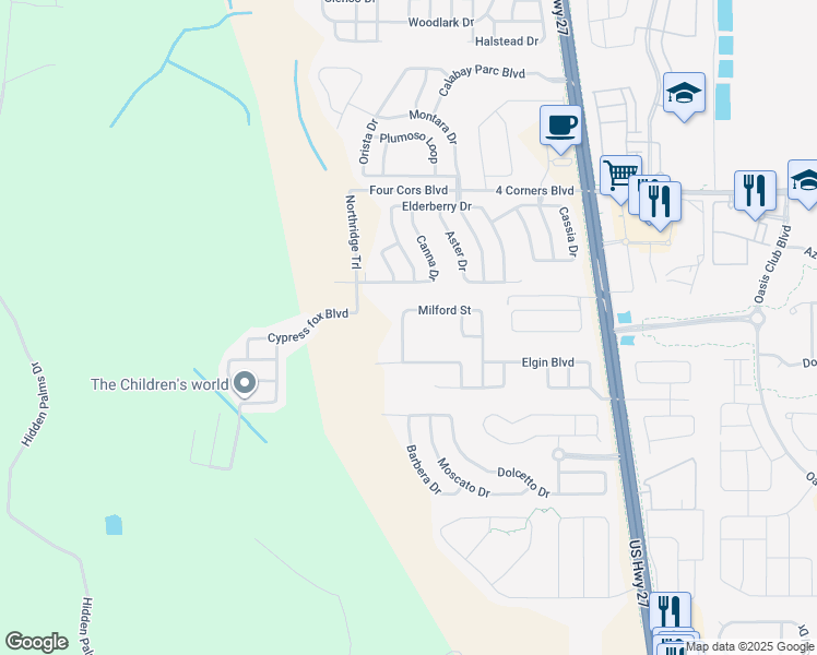map of restaurants, bars, coffee shops, grocery stores, and more near 751 Milford Street in Davenport